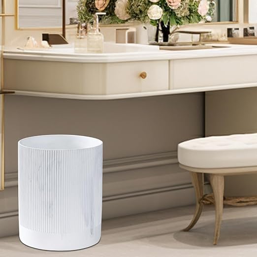 Polytree White Marble Stripe Wastebasket,Round Bathroom Trash Can 2.5 Gallon(9 Liter) Small Kitchen Garbage Can,Living Room Bedroom Trash Can, Decor Wastebasket for Home Office Marble Stripe