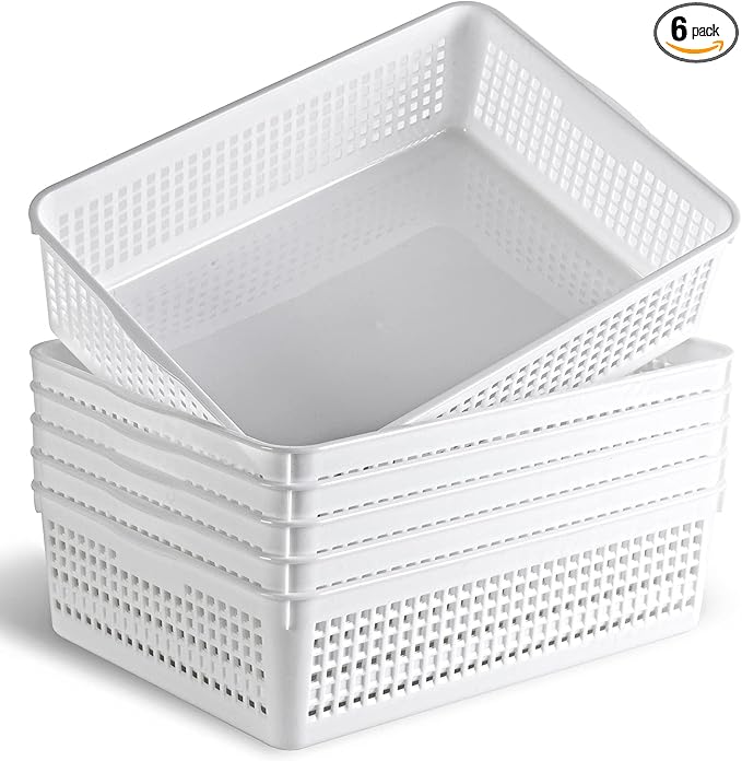 A4 Size Plastic Storage Basket,Desktop File Paper Letter Organizer Tray, 6-Packs (White)
