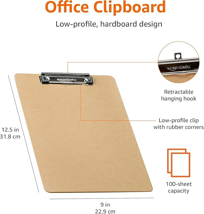 Amazon Basics Hardboard Office Clipboard, 6-Pack, Brown