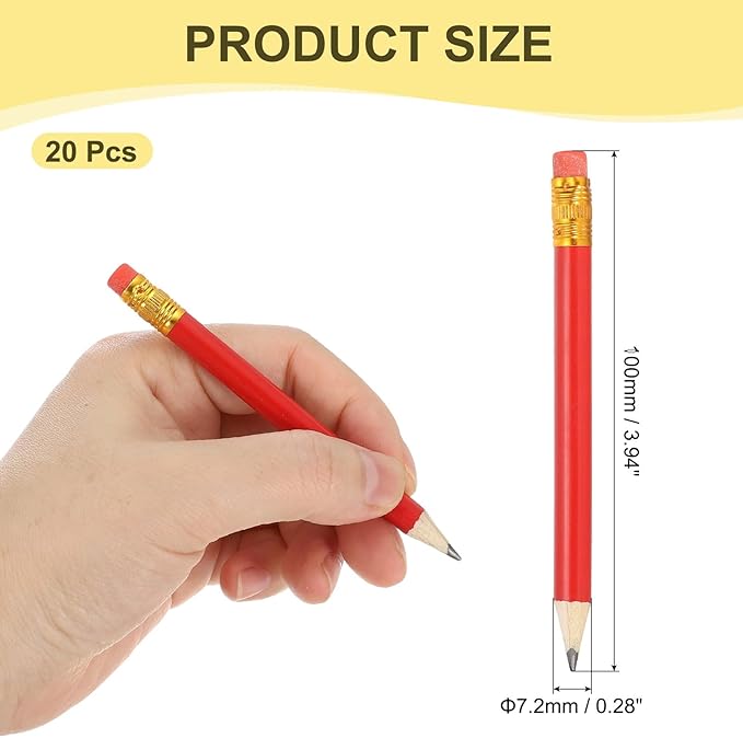 MECCANIXITY Golf Pencils with Erasers, 4" HB Mini Half Pencils Pre Sharpened Small Pens for Wedding Bridal Shower Game Office Writing Drawing(Red, Pack of 20)
