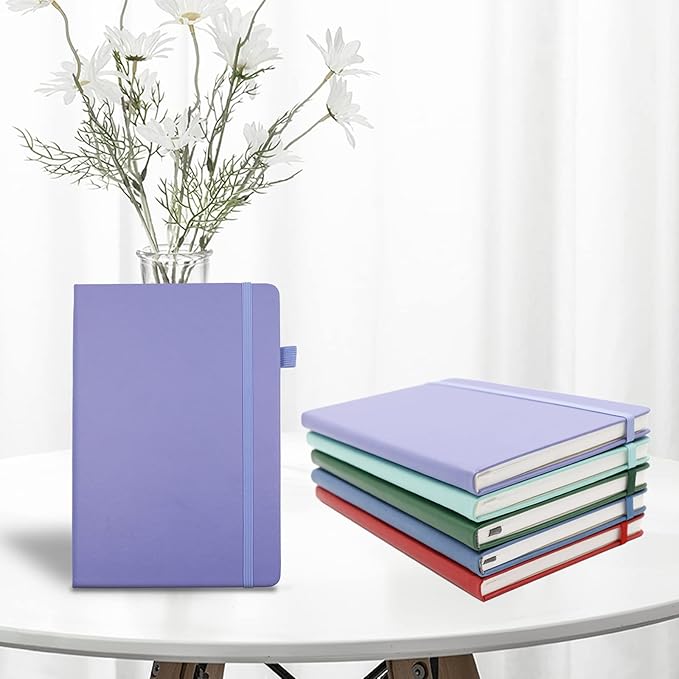 Deziliao Lined Journal Notebooks with Pen Loop, Hardcover Notebook Journal for Work, 100Gsm Premium Thick Paper with Inner Pocket, Medium 5.7"x8.4", （Purple, Ruled）