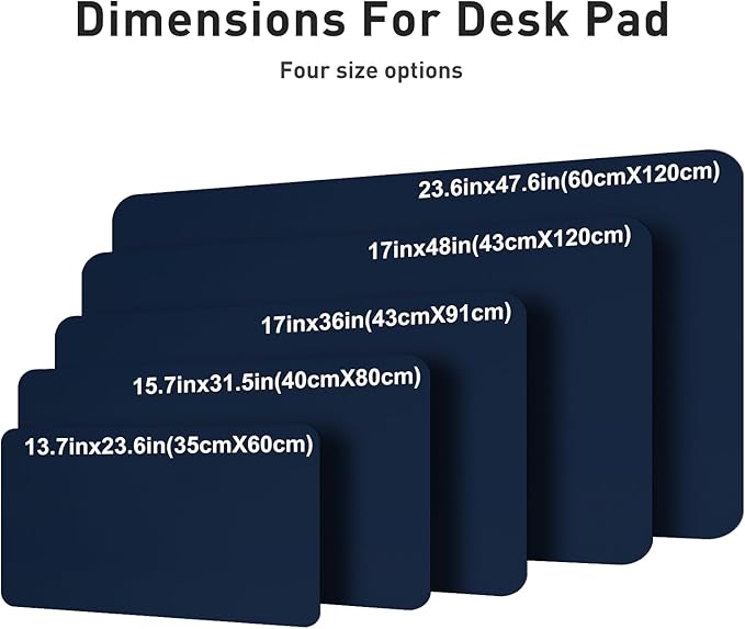 Aothia Faux Leather Desk Mat – Large Mouse Pad, Non-Slip PU Leather Blotter, Waterproof Writing Surface for Office and Home (Dark Blue, 47.2" x 23.6")