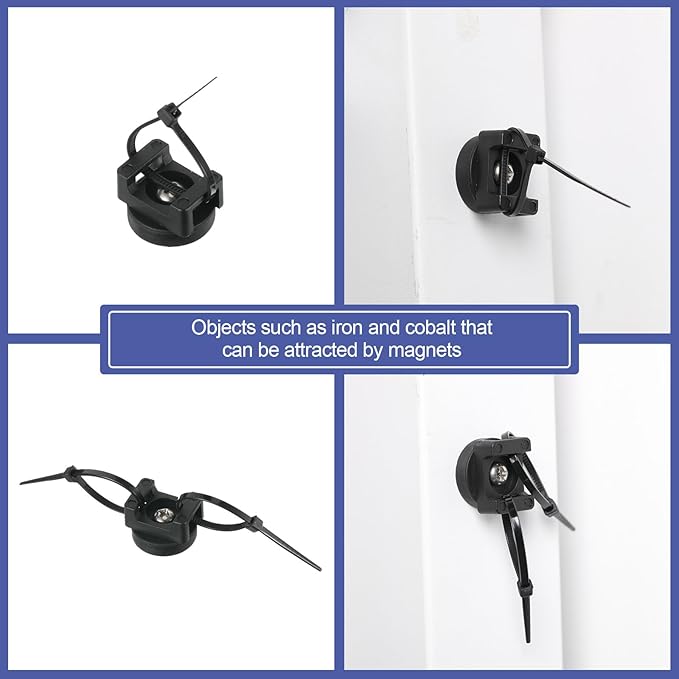 Yookeer 12 Pcs Magnetic Zip Tie Mount Base Black Magnetic Cable Clips Wire Holder Multipurpose Cable Ties Management Base Electrical Supplies for Wire (22 mm)
