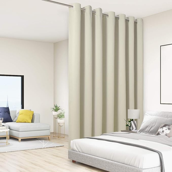 BONZER Room Divider Blackout Curtain Extra Wide Room Darkening Total Privacy Wall Noise Reducing for Apartment, Studio, 108L x 150W Inch (9L x 12.5W ft), 1 Panel, Cream