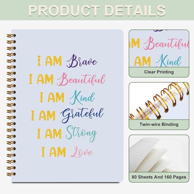 2 Pcs Positive Affirmations Notebook, Spiral Notebook College Ruled, Journaling Notebooks for Work, Motivation Note Books Home College Office Supplies Motivational Gifts for Women, Friend