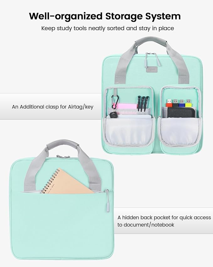 4 Inch 3 Ring Zipper Binder with Shoulder Strap & Handle & Multi-Pocket - 4" Binder with Zipper for School, Compatible with 13-Inch MacBook/Tablet -Patent Design Light Blue