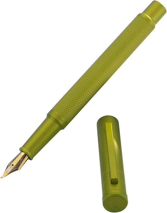 Asvine Mustard Yellow Forest Fountain Pen Bent Nib, Classic Design with Converter and Metal Pen Case, The Light of Hope Serise