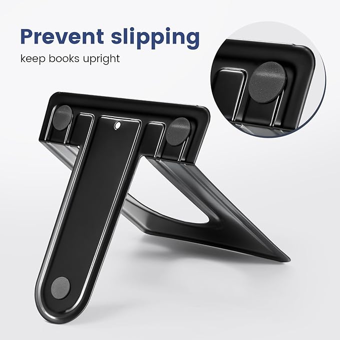 HappyHapi Book Ends, Metal Bookends for Shelves, Non-Skid Book End to Hold Books, Black Book Stopper/Holder for Office Home Kitchen, 5.7X 4.9 X 6.5 in, 3 Pair(6 Pcs, Large)