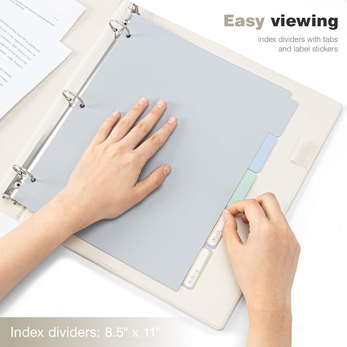 Ospelelf 3 Ring Binder 1 Inch Vintage Hardcover, Leather Organizer for Letter Size, Professional Clipboard With Dividers and Tabs, Beige