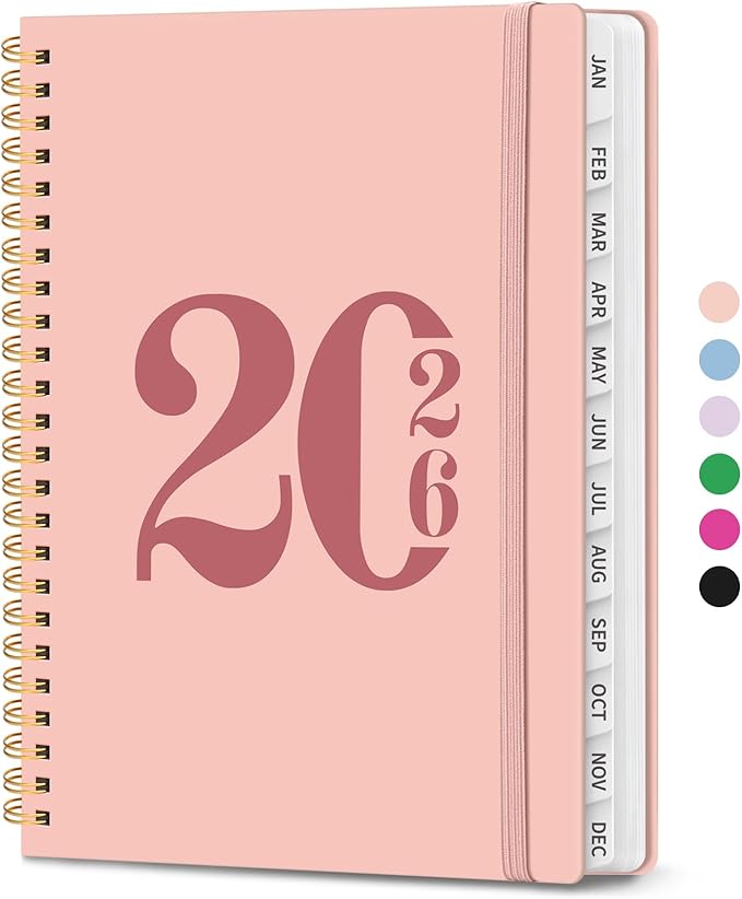 2026 Planner, Weekly and Monthly Calender Planner, Jan 2026 to Dec 2026, Hardcover 2026 Calendar Planner Book with Tabs & Inner Pocket, Office Home School Supplies for Women & Men - A5 (6.3" x 8.5"), Pink