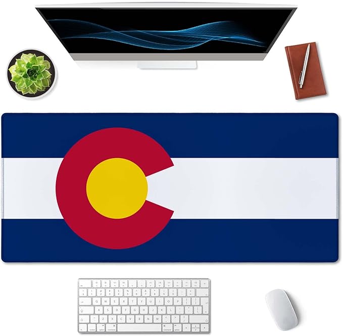 SSOIU Extended Gaming Mouse Pad Mat Large Desk Mat Non Slip Rubber Base Computer Desktop Laptop Keyboard Mouse Mat Stitched Edges, 35.5x15.7 in XXL Waterproof Mousepad for Work Game, Colorado Flag