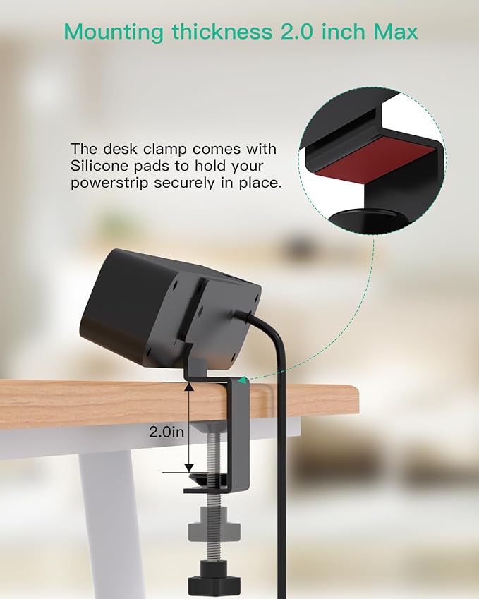 PD40W Desk Clamp Power Strip, Desktop Mount Surge Protector, Fast Charging Station, 5Ft Extension Cord Desk Mount Shelf with 4 Outlets 4 USB Ports (2 USB C), Home Office Accessories Essentials, Black