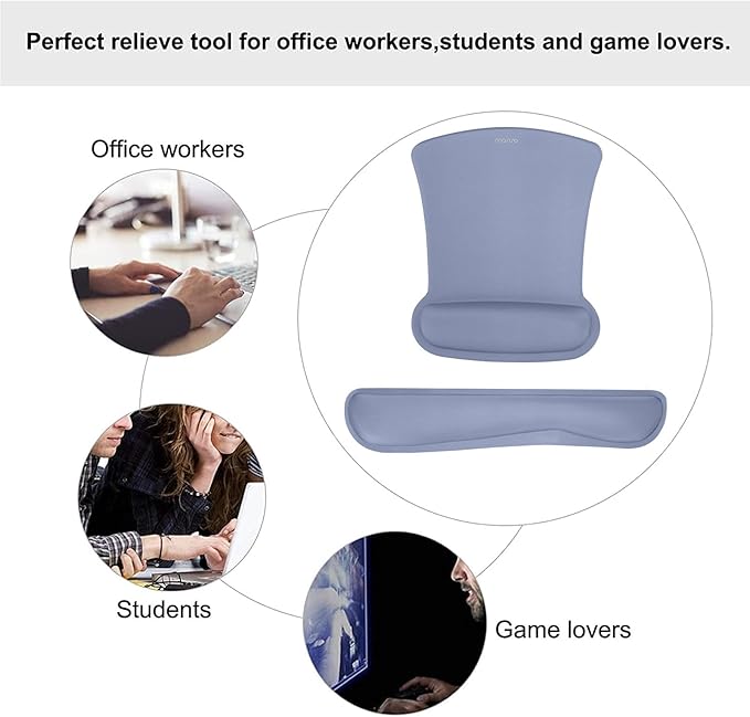 MOSISO Wrist Rest Support for Mouse Pad & Keyboard Set, Ergonomic Mousepad Non-Slip Base Home/Office Pain Relief & Easy Typing Cushion with Neoprene Cloth & Raised Memory Foam, Lavender Gray