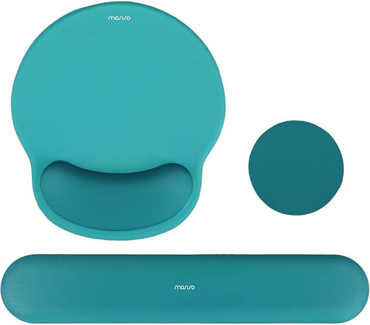 MOSISO Wrist Rest Support for Mouse Pad&Keyboard Set, Circle Curved Ergonomic Mousepad&Coaster Non-Slip Base Home/Office Pain Relief&Easy Typing Pad with Soft Cloth&Silicone Lining, Teal Green