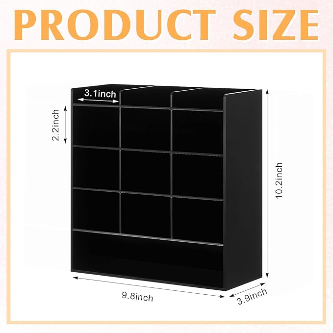Acrylic Pen Organizer Storage for 150 Markers Vertical Marker Organizer Acrylic Pen Display Holder for Office Desk Desktop Stationery Pencil Storage, Black, 10.2 x 4 x 9.8 Inch