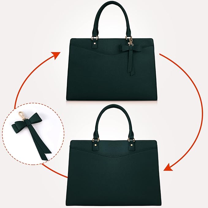 RAINSMORE Laptop Bag for Women 15.6 Inch PU Tote Bag Business Work Bag Waterproof Briefcase Computer Tote Lightweight Handbag Shoulder, Dark Green