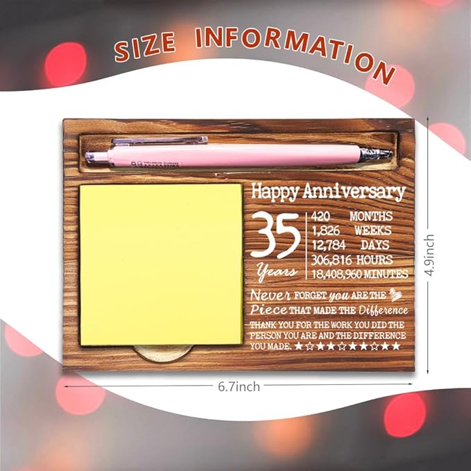 35 Year Work Anniversary Cute Gift for Employee, Thank You Appreciation Gifts for Coworkers Staff, 35th Work Anniversary for Her Him, Happy Anniversary Office Self-Stick Note Pad Holders-DW16