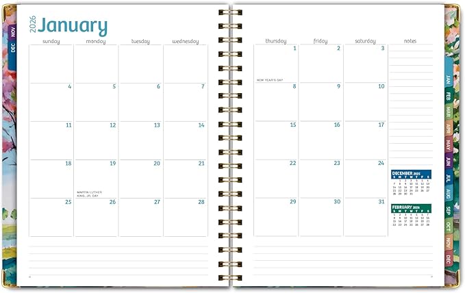 HARDCOVER 2026 Planner, 8.5"x11": 14 Months (November 2025 - December 2026), Daily Weekly Monthly Planner, Yearly Agenda, Bookmark, Pocket Folder and Sticky Note Set (Watercolor Tree)