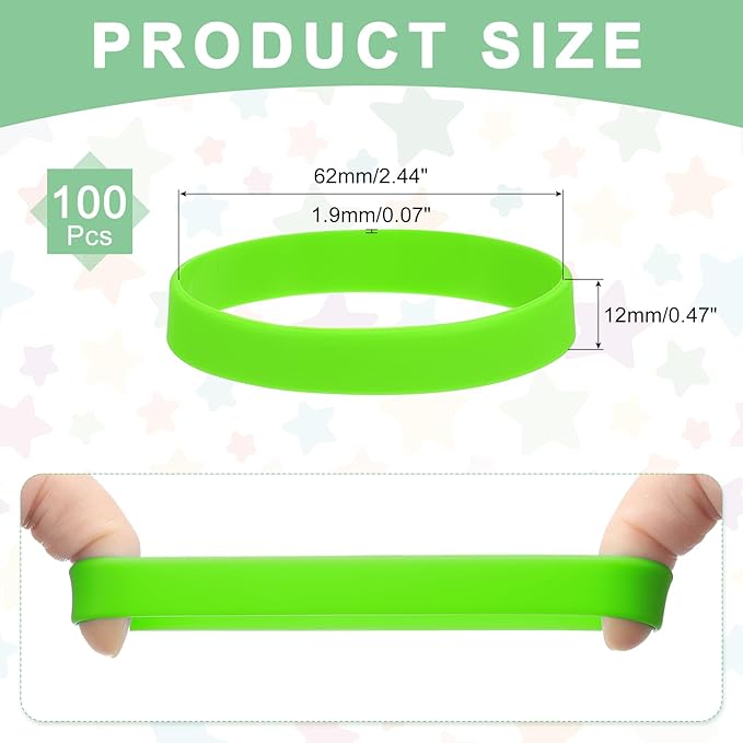 MECCANIXITY 100Pcs Silicone Rubber Bands Non-slip 4 Inch Flat Elastic Rubber Wrapping Bands for Books, Traps, Art, Wrapping Paper, Cord Wraps, Green