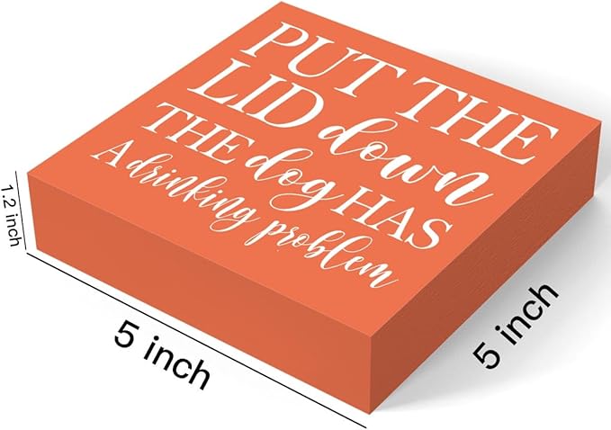 mmiishe Funny Home Decor for Bathroom, 'Put The Lid Down, The Dog Has A Drinking Problem' Sign, Rustic Wooden Decorative Sign, 5 x 5 Inches