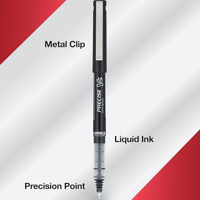 Pilot Precise V5 Rollerball Pens, Extra Fine Point 0.5 mm Black Pen, Black, Pack of 12