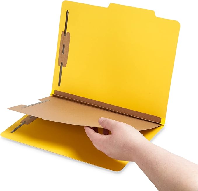 10 Blue Summit Supplies Classification Folders, 1-Divider, Letter Size, Yellow, with 2 Inch Tyvek Expansions, Durable 2 Prong Design for Organizing Standard Medical Files & Office Reports, 10 Pack