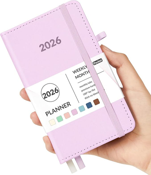 Forvencer Pocket Planner 2026, Weekly Monthly Planners with Month Tabs for Purse, 3.5" x 6", Jan 2026-Dec 2026, Cute Small Daily Academic Calendar, Elastic Band, Hardcover Agenda for Women, Teacher