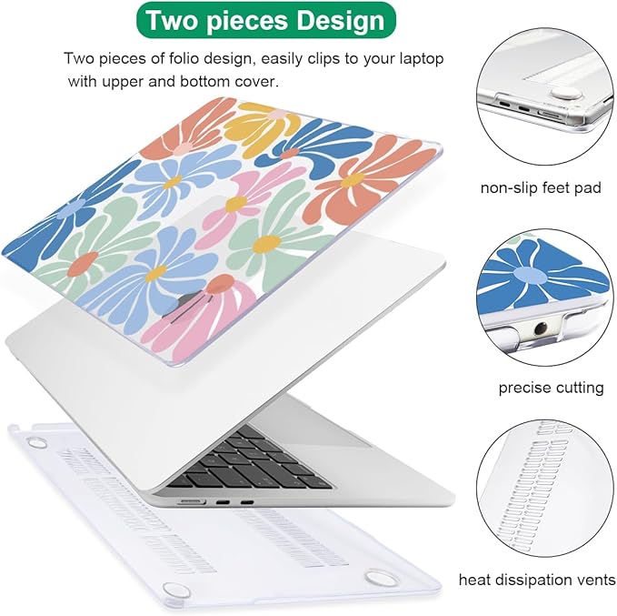 Compatible with M4 MacBook Air 13.6 inch Case 2025 2024 2023 2022 Model A3240 A3113 M3 A2681 M2 Chip, Crystal Pattern Plastic Hard Case Cover for Mac Air 13 M4 Touch ID, Colorful Flowers