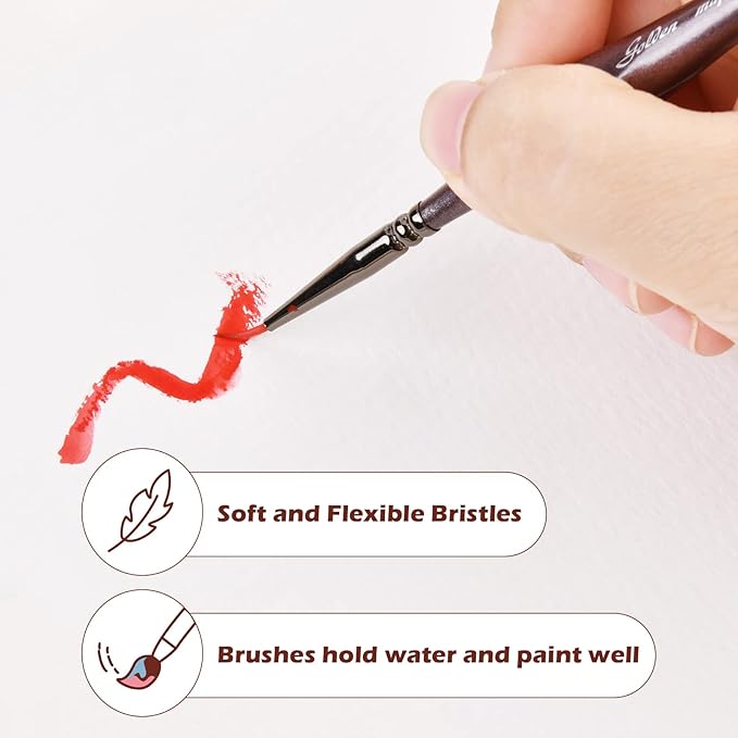 Golden Maple Miniature Paint Brushes, 15PC Small Paint Brushes Micro Model Detail Paint Brush Set, Fine Detailing for Acrylic, Oil, Watercolors & Paint by Number, Figurine (Brown)