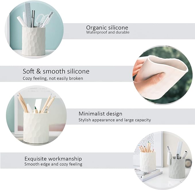 Pen Holder,Nordic Style Silicone Waterproof Pencil Holder for Desk Simple&Modern Minimalist Makeup Organizer Multifunctional Office Supplies for Home,Kids and School(Light grey)