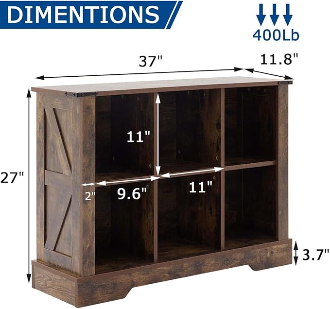 6 Cube Storage Organizer, 2 Tier Bookshelf for Living Room, Farmhouse Bookcase with Led, Kids Toy Storage Cabinet, Wall Cubby Shelves for Home Decor, Wood Display Cabinet for Bedroom, Brown