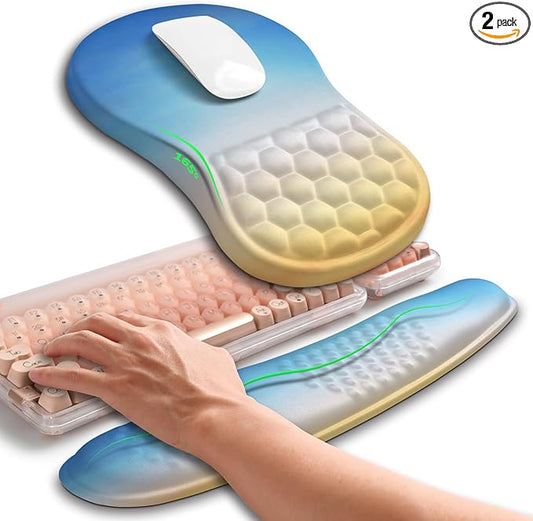 Hokafenle 2in1 Combination, Wave Keyboard Wrist Rest and Ergonomic Curvature Mouse Pad Wrist Support for Relieve Wrist Pain, Filled with Soft Cushion Memory Foam, Sunrise