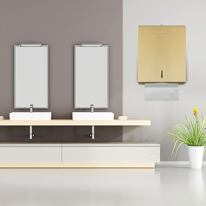 Paper Towel Dispenser, Commercial Stainless Steel Tri-fold/Multi-fold/C-Fold Paper Towel Holder Wall Mount Key (Gold)