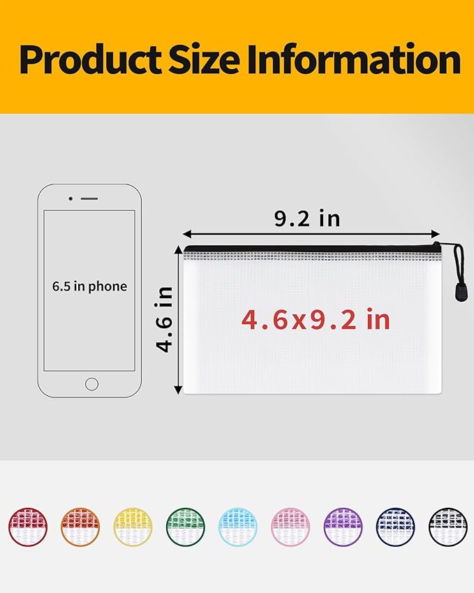 SUNEE Plastic Pencil Pouch 4.6x9.2 in (Black, 18 Packs), Small Storage Bags, Plastic Zip File Bags, for School Office Travel Storage