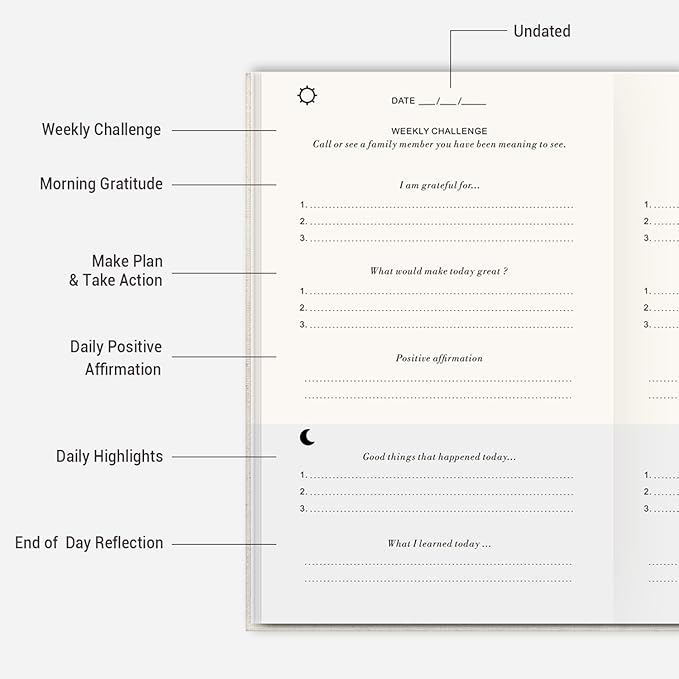 The Gratitude Journal 2025: 5 Minute Gratitude Practice to Inspire Thankfulness, Mindfulness, Positivity, Happiness, Upgraded with Pen Holder, Inner Pocket & Elastic Closure Band (Beige)