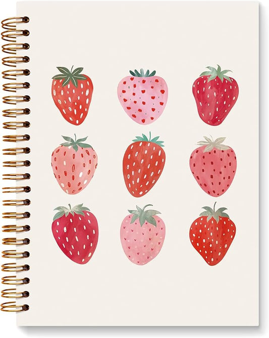 JXREQ Strawberry Pink Notebook Journal for Women Teen Girls Note Taking Writing College, Strawberry Office School Supplies, Cute Spiral Notebooks 5.5x8.3