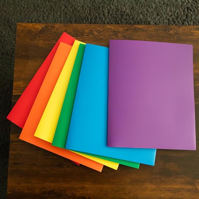 JAM PAPER Heavy Duty Plastic 2 Pocket Extra Tough School Folders - Assorted Primary Colors - Bulk 144 Folders/Box (24 Assorted Packs of 6)