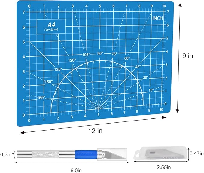 39 Pcs Rotary Cutter Set Blue - Quilting Kit incl. 45mm Fabric Cutter with 5 Extra Blades, A4 Cutting Mat, 2 Craft Knife Set, Quilting Ruler and Sewing Clips, Ideal for Crafting, Sewing, Patchworking