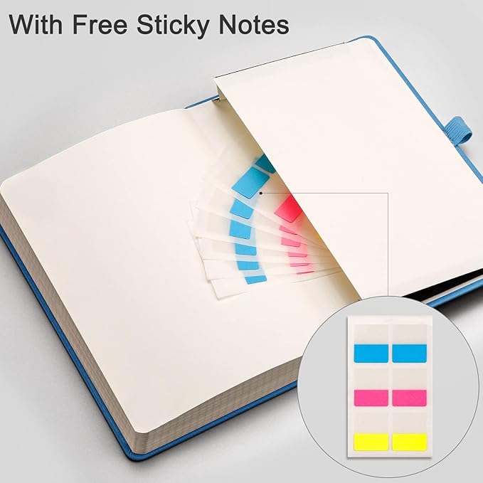 EMSHOI A5 Graph Paper Notebook Journal - 256-Page Hardcover, 120gsm Thick Ink-Proof Paper, PU Leather Cover with Inner Pocket, Portable 5.75"x8.38" Size for Work, Math, Engineering – Light Blue