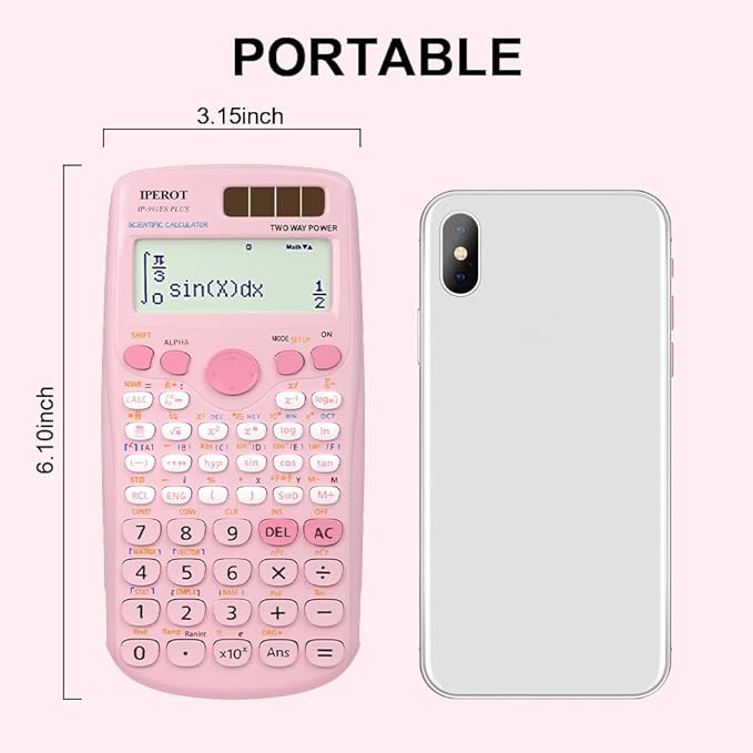 Scientific Calculators, IPEROT Pink Scientific Calculator 417 Function, Desktop Math Solar Calculators School Supplies Suitable for High School and College Students Algebra and Other Math Textbooks