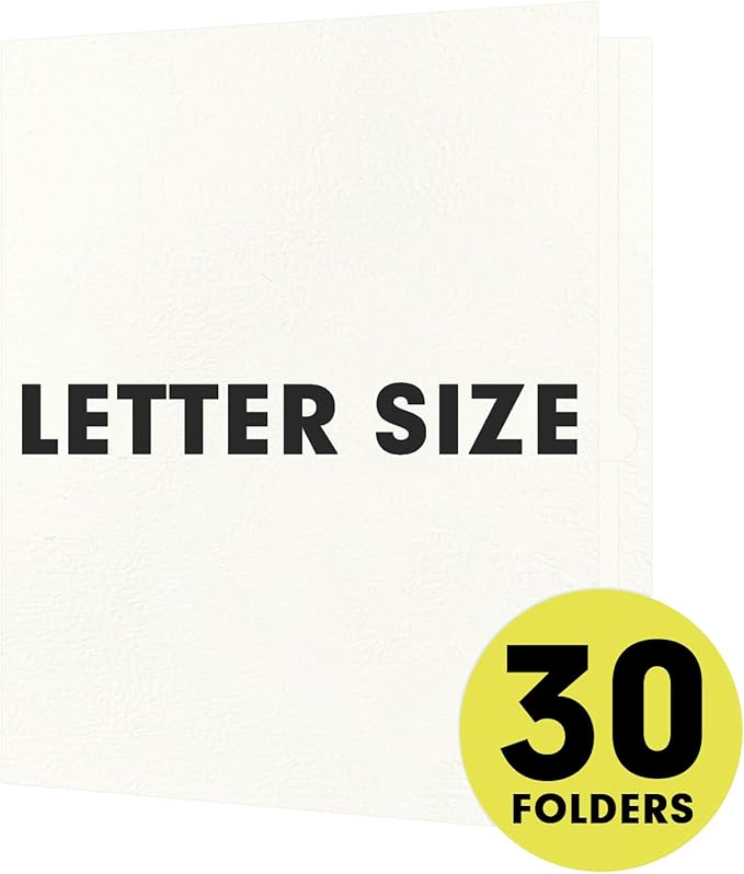 Two Pocket Folders, RAZCC 30 Pack File Folders with Pockets Fit Letter Size Paper, Thick Paper File Folder for School Office Business Home (White)
