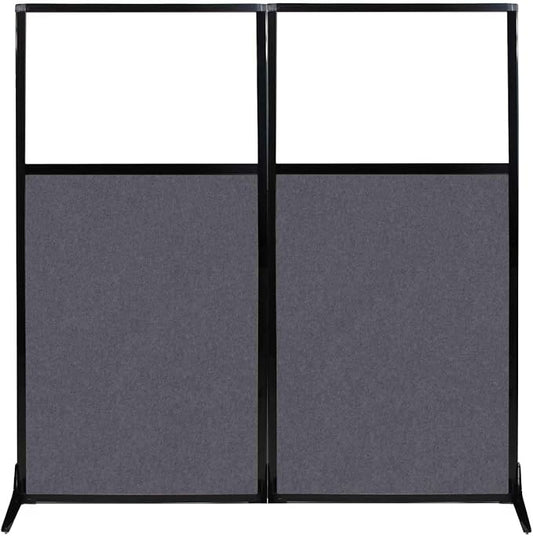 Versare Office Workstation Screen | Portable Wall Divider | Modern Cubicle | Freestanding Privacy Screen | Flexible Work Space | 2 Panels | 66" Wide x 70" Tall Dark Gray SoundSorb Panels with Window