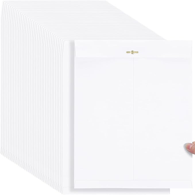 Teling 50 Pcs Manilla Envelopes Clasp Kraft Catalog with Closure for Storing Mailing 28 lb Kraft Envelope Paper for Office Document School Business Home (White,10 * 13)