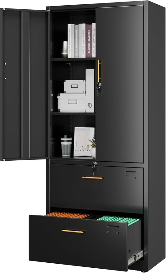 2 Drawer Lateral File Cabinet, Metal Storage Cabinet with Locking Drawers and Adjustable Shelves for Home, Office, Garage, School, Fit for A4/Letter/Legal File, Assemble Required