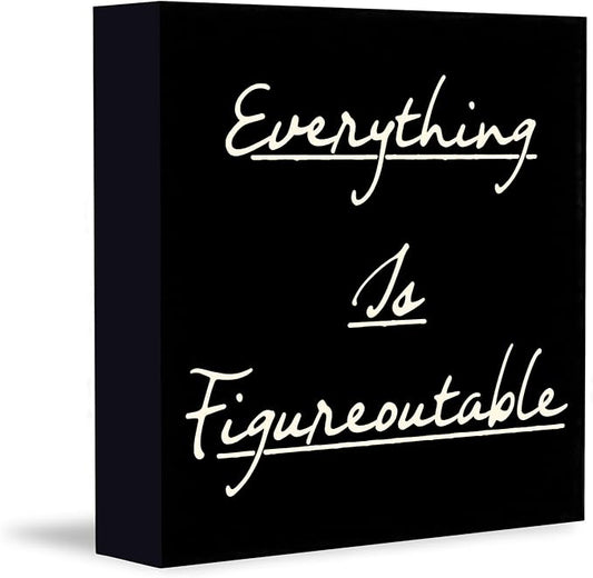 Inspirational Office Decor, Every Thing is Figure Outable Positive Office Accessories Wooden Box Sign, Motivational Gifts for Women Men Wall Desk Shelf Tabletop Decoration 5x5In