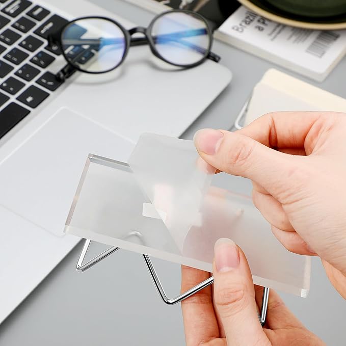 Amyhill 2 Pieces Acrylic Business Card Holder for Desk Clear Horizontal Business Card Display Stand Postcard Holder for Office Home Desktop (Silver)