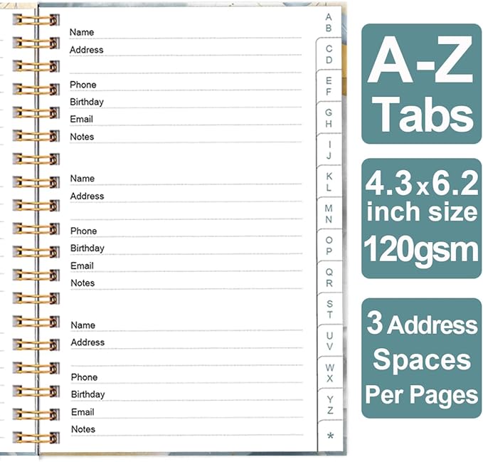 Address Book with Alphabetical Tabs - Telephone & Address Book with Address Contacts, Special Date, Phone, Birthday & Internet Login Password for Home and Office, 4.3" x 6.2", Blue Leaf