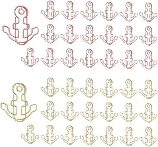 OWLFAVO 40pcs Anchor Shape Paper Clips with Clear Box, Rose Gold and Yellow Gold, Funny Cute Paperclips Bookmarks Planner Clips for Fun Office Supplies School Gifts Wedding Decoration