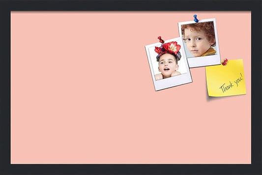 PinPix 22x14 Inch Cork Bulletin Board. This Decorative Framed Pin Board Comes with Pink Pastel Design and a Satin Black Frame. Ideal for Home Office Decor or Message Board (PinPix-1813)