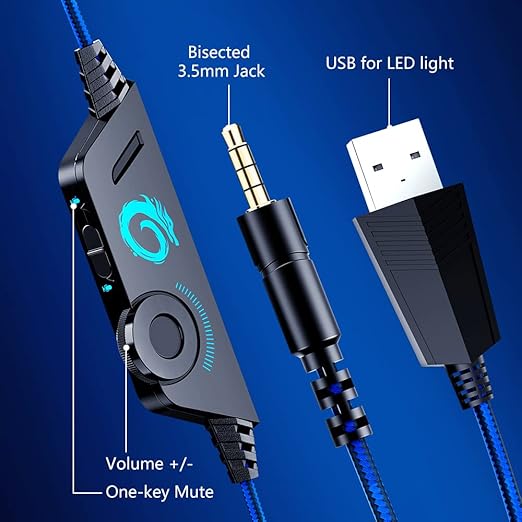 VersionTECH. G2000 Gaming Headset for PS5 PS4 Xbox One Controller,Bass Surround Noise Cancelling Mic, Over Ear Headphones with LED Lights for Mac Laptop Xbox Series X S Nintendo Switch NES PC Games